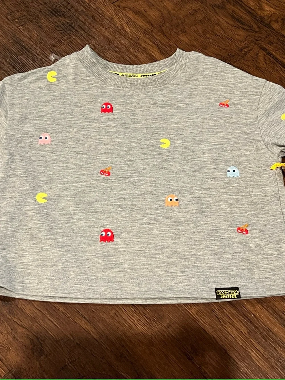 Justice Gray Pac-Man Embroidered Short Sleeve Tee size 5/6